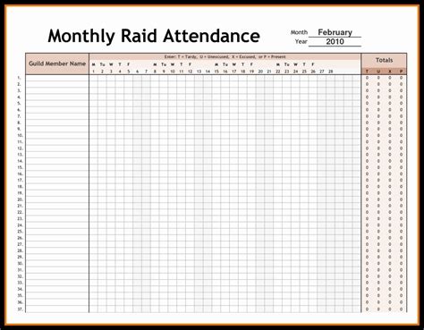 Monthly Attendance Sheet Template Excel Templates Hot Sex Picture