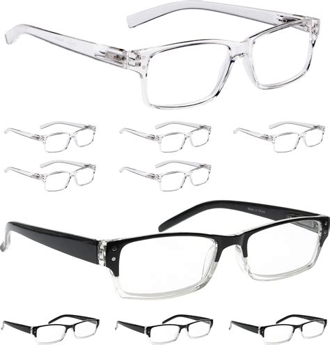 lur 6 packs clear reading glasses 4 packs black clear reading glasses total 10
