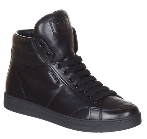Prada Mens 3t5770 Black Leather High Top Sneakers Shoes