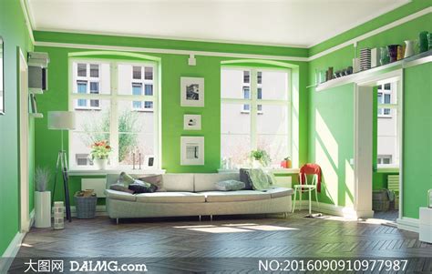 粉刷成绿色的客厅内景摄影高清图片大图网图片素材