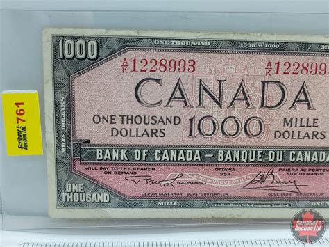 Canada 1000 Bill 1954 Lawsonbouey Ak1228993 See Pics For Serial