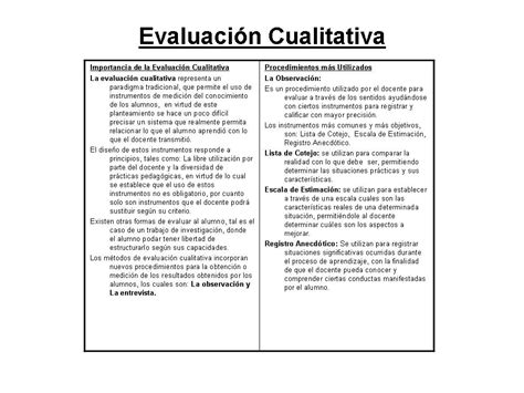 Evaluación Del Proceso Educativo Evaluación Cualitativa Y Cuantitativa