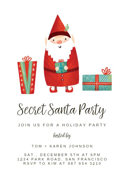 Easy To Use Editable Gift Exchange Secret Santa Invitation For Office