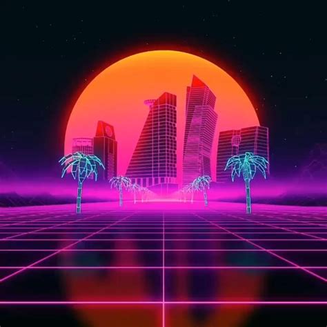 Neon Colors Miami Palms Retrowave Synthwave Artwork Video Led City Sunset Sunset City Neon