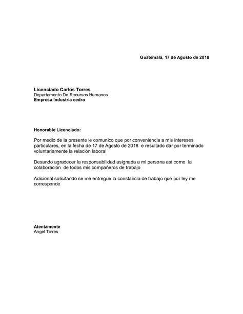 Ejemplo De Carta De Renuncia Guatemala Modelo De Informe Images And
