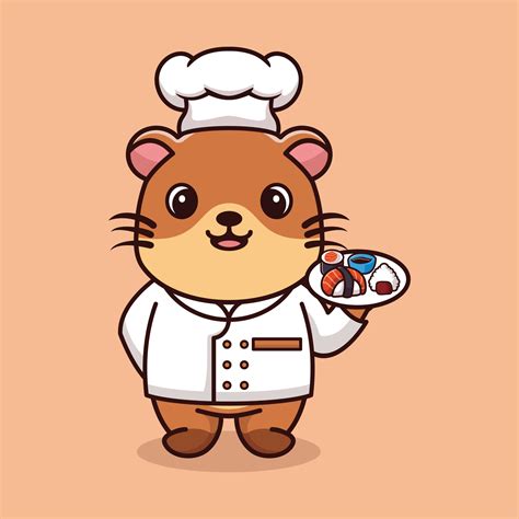 Vector Otter Chef Mascot Logo Cartoon Cute Creative Kawaii Cute Animal