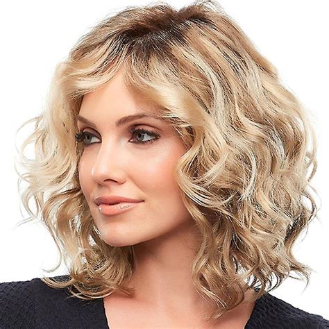 Women Blonde Synthetic Wig Middle Short Curly Wavy Hair Wigs Fruugo Uk