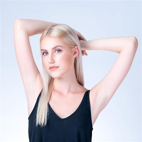 Premium Photo Personable Woman Lifting Her Armpit Showing Clean And
