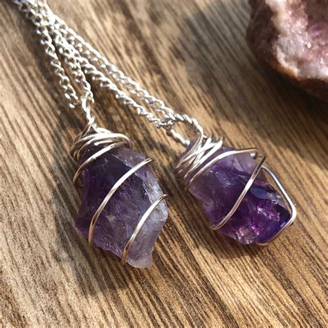 Amethyst Crystal Necklace Raw Amethyst Point Copper Wire Etsy In 2020