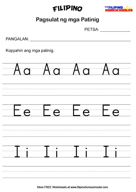 Pagsulat Ng Mga Patinig Worksheets — The Filipino Homeschooler
