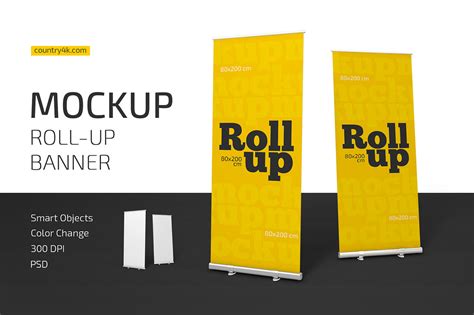 Roll Up Banner Mockup On Yellow Images Creative Store