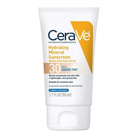 Cerave Tinted Hydrating Mineral Sunscreen Spf Face Sheer Tint Ml