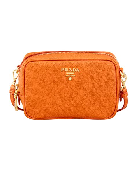 Prada Saffiano Small Zip Crossbody Bag In Orange Lyst