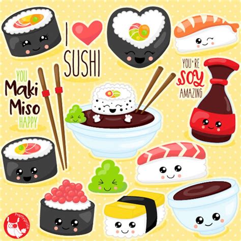 Kawaii Sushi Clipart Commercial Use Vector Graphics Digital Clip Art