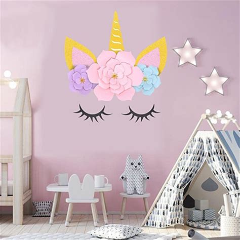 Unicorn Theme Party Horn Ears Paper Eyelashes Flowers Wall Decoration
