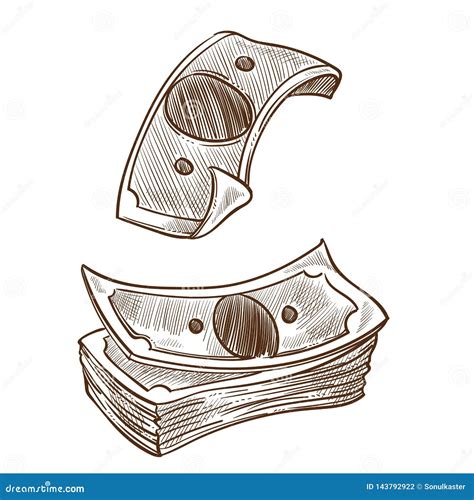 Money Sketch Isolated Banknotes American Currency Dollars Stock Vector