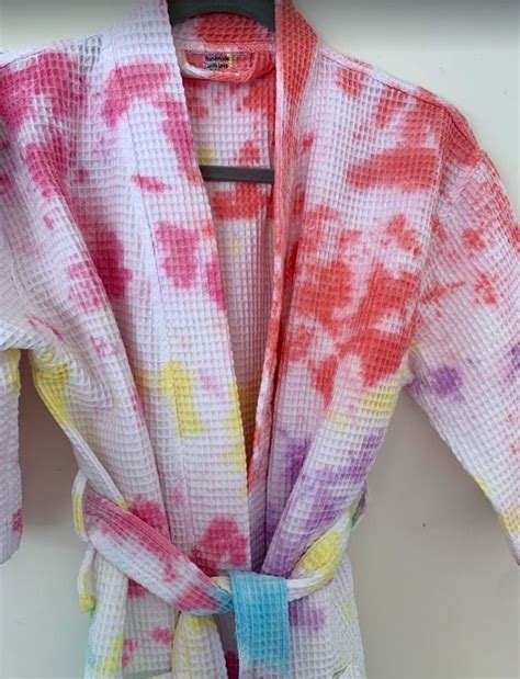 Rainbow Robe Tie Dye Womens 34 Waffle Robe Made To Etsy