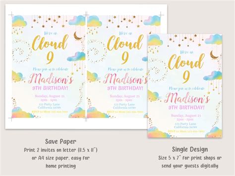 Cloud 9 Birthday Invitation Cloud Nine Party Invitation Girl Etsy France