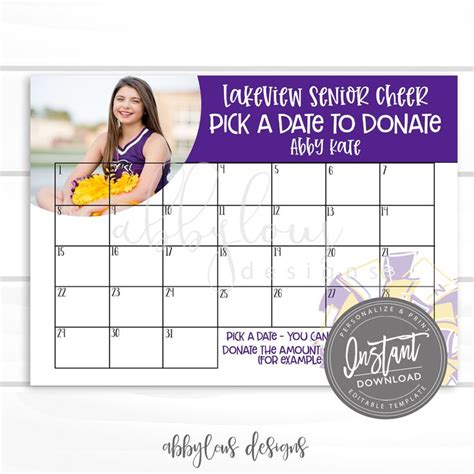 Editable Cheer Pick A Date To Donate Printable Cheerleader Etsy