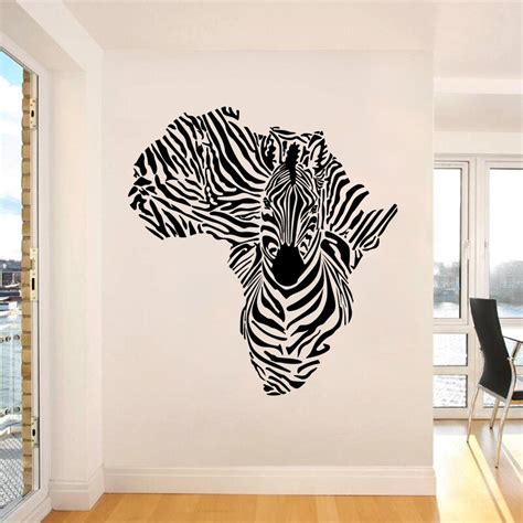 Zebra In Africa Map Wall Stickers Home Decor Vinyl Wall Decal Creative