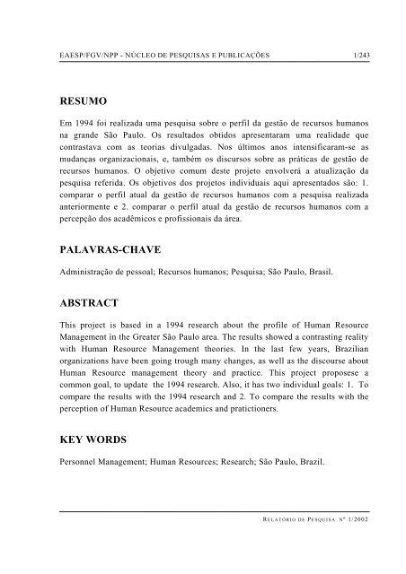 Resumo Palavras Chave Abstract Key Words Gvpesquisa