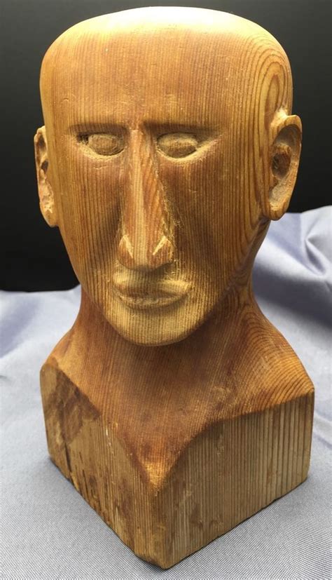Hand Carved Wood Bust Folk Outsider Art Statue Man Head Sculpture