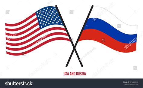 Usa And Russia Flags Crossed And Waving Flat Royalty Free Stock