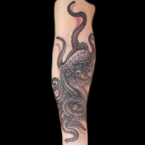 The octopus also has a prominent place in several cultures, and has been a symbolic animal for hundreds of years. realistic 3d octopus tattoo done at Masterpiece Tattoo