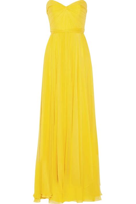 Jenny Packham Pleated Silk Chiffon Gown Modesens Yellow Evening