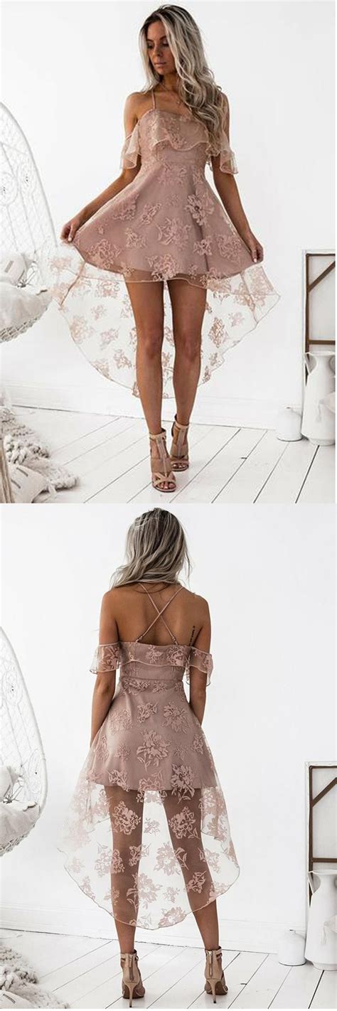 A Line High Low Blush Sleeveless Lace Homecoming Dress Pg