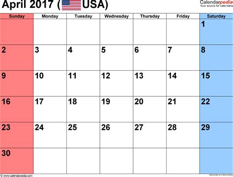 April 2017 Calendar Templates For Word Excel And Pdf