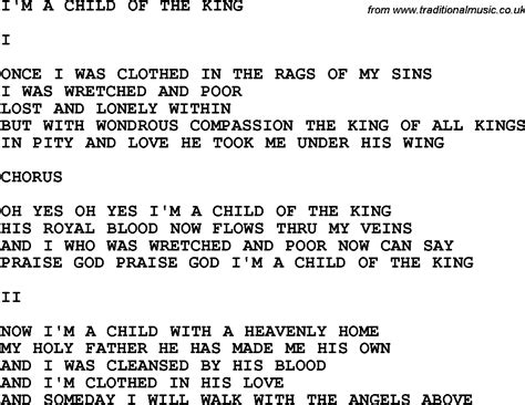 Country Southern And Bluegrass Gospel Song Im A Child Of The King Lyrics