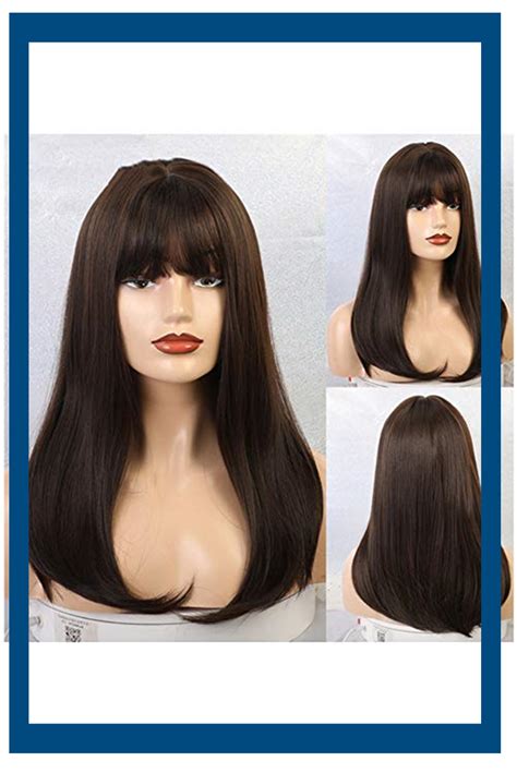 Long Dark Brown Straight Synthetic Wigs With Bangs Natural Wigs For Women African American Heat
