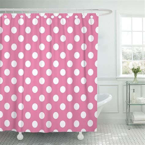 Pknmt Circle Polka Dot Pink And White Contemporary Cute Modern Polyester Shower Curtain 60x72