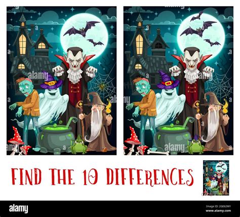 Child Spot Differences Game With Halloween Monsters Kids Find Details