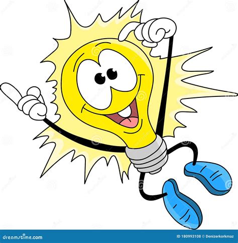 Cartoon Light Bulb Jumping In The Air Happily Vector Illustration Stock