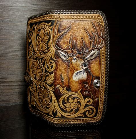 Hand Tooled Leather Long Wallet Leather Wallet Cowboy Etsy