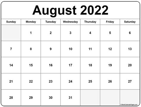 August 2022 Calendar Free Printable Calendar