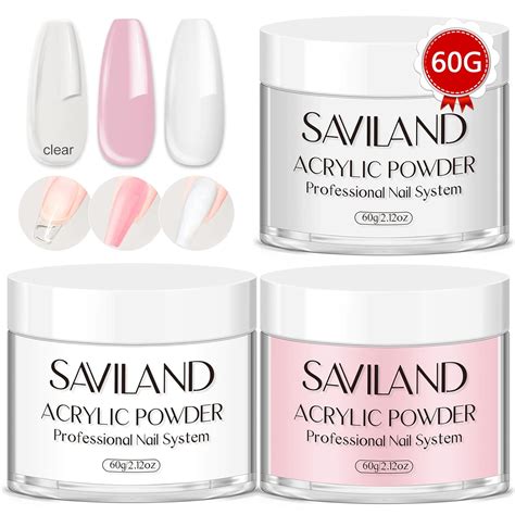 Amazon Saviland Acrylic Powder Set 3 Colors Clear White Pink