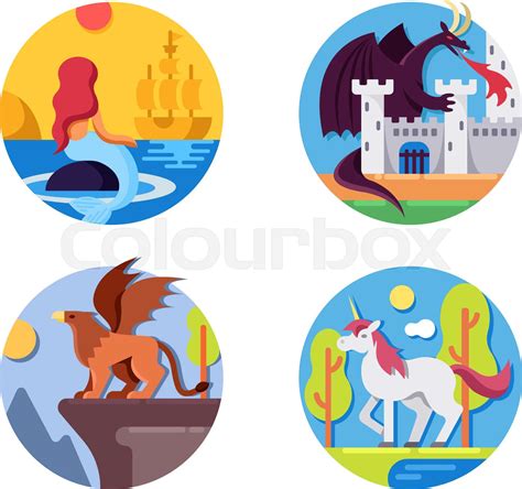 Fairy Mythical Creatures Icons Stock Vector Colourbox