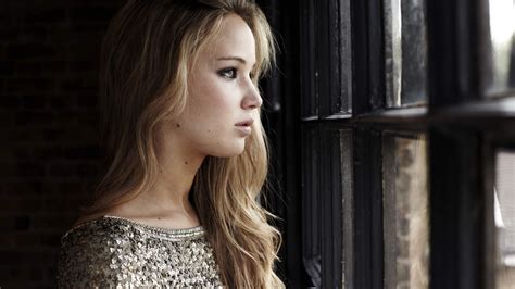 Window Blonde Blue Eyes Actress Face Jennifer Lawrence Side View