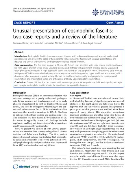 Pdf Unusual Presentation Of Eosinophilic Fasciitis Report Of Two
