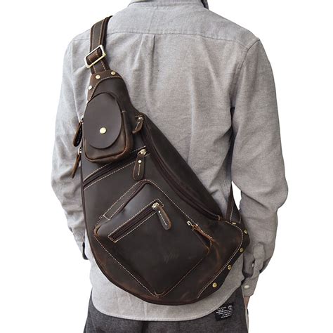 Cool Leather Mens Sling Bag Sling Shoulder Bag Chest Bags For Men