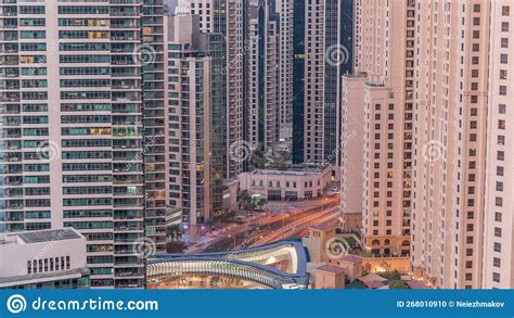 Overview To Jbr And Dubai Marina Skyline With Modern High Rise