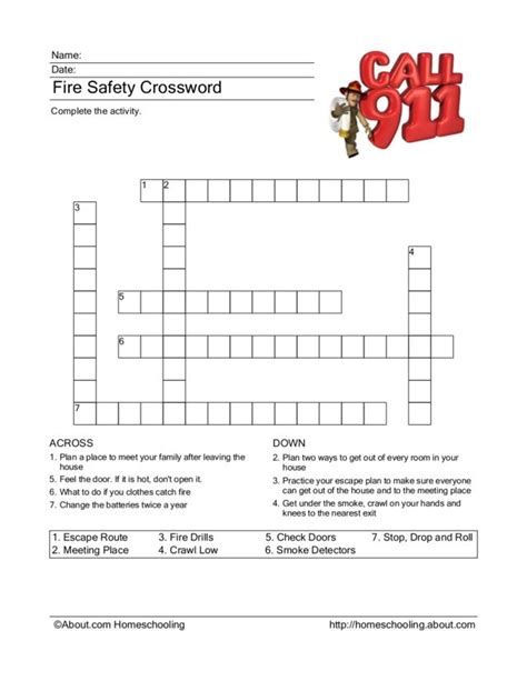 Fire Safety Crossword Worksheet For 2nd 3rd Grade Lesson Planet