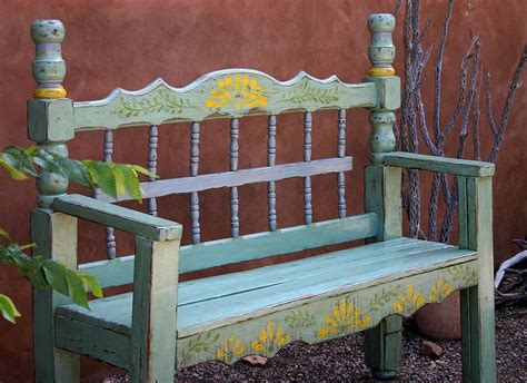 Old Bench Hand Painted By Rebecca Pavlik Santa Fe Nm Painted