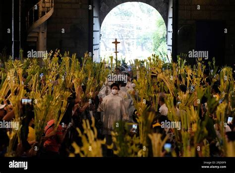 Catholic Devotees Wave Their Palm Fronds During Rites To Commemorate