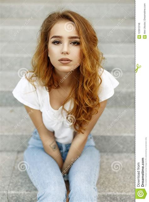 Flaming red hair really sets off blue eyes well. Portrait Of A Beautiful Young Girl With Brown Eyes And Red ...