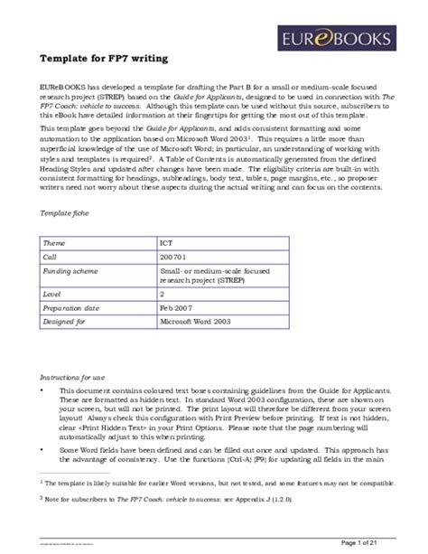 Pdf Template For Fp7 Writing Mariana Liss