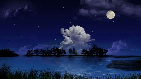Night Vision Beautiful Clouds Dark Lake Moon Moon Light Peaceful